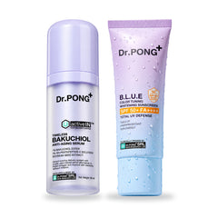 Dr.PONG Dr.PONG activeIN Timeless Bakuchiol Serum 30 ml + B.L.U.E Sunscreen 25 g | Set on white background