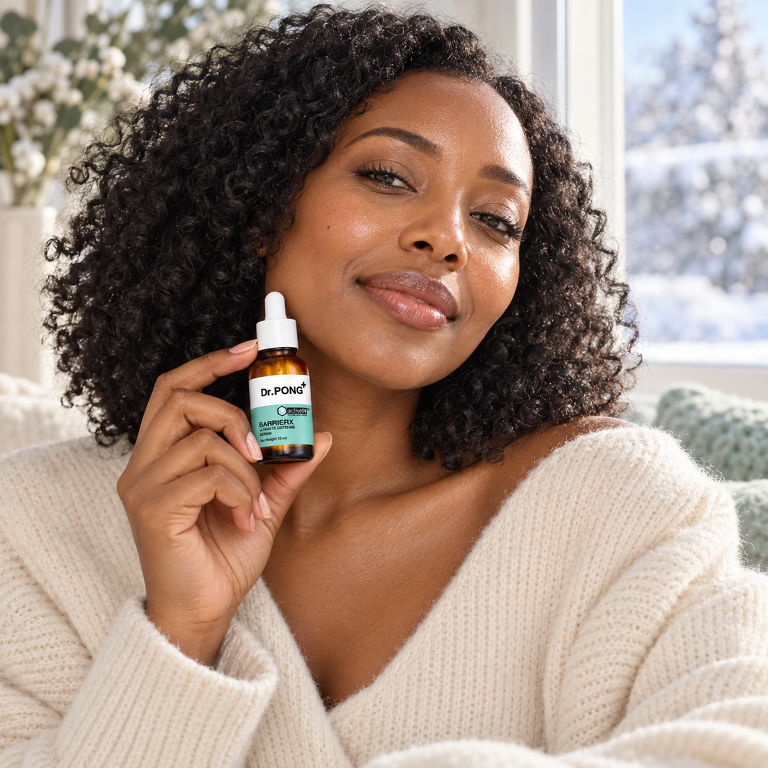 Dr.PONG activeIN BarrierX Ultimate Defense 15 ml serum in an editorial skincare scene