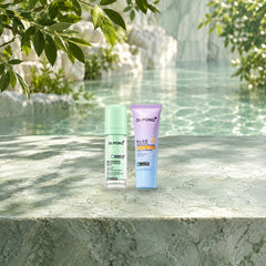 Dr.PONG Dr.PONG activeIN BarrierX Ultimate Defense Serum 30 ml + B.L.U.E Sunscreen 25 g | Set lifestyle photo with product