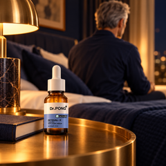 Dr.PONG activeIN Retinal-X Timeless 15 ml serum in an editorial skincare scene