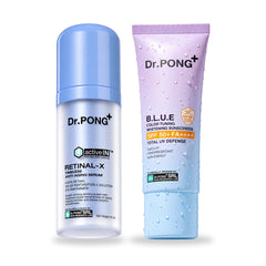 Dr.PONG Dr.PONG activeIN Retinal-X Timeless Serum 30 ml + B.L.U.E Sunscreen 25 g | Set on white background