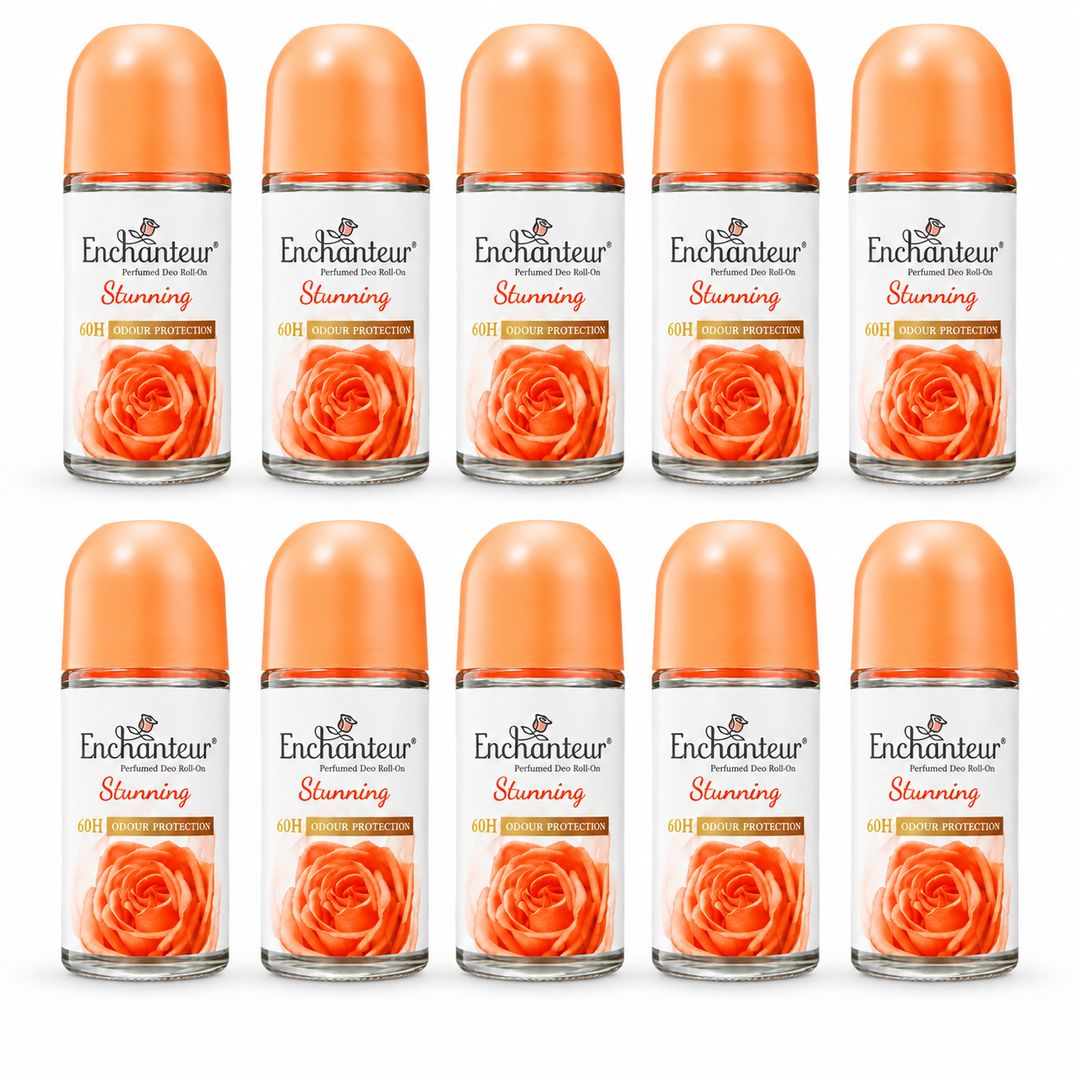 Enchanteur Stunning Perfumed Deo Roll-On 50 ml – 10 Bottles on white background