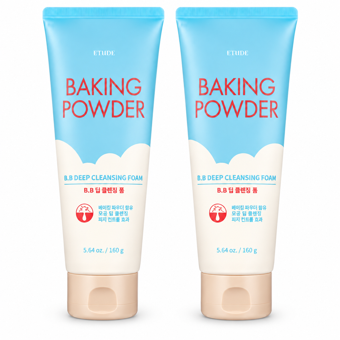 ETUDE Baking Powder B.B Deep Cleansing Foam – 2 Tubes on white background