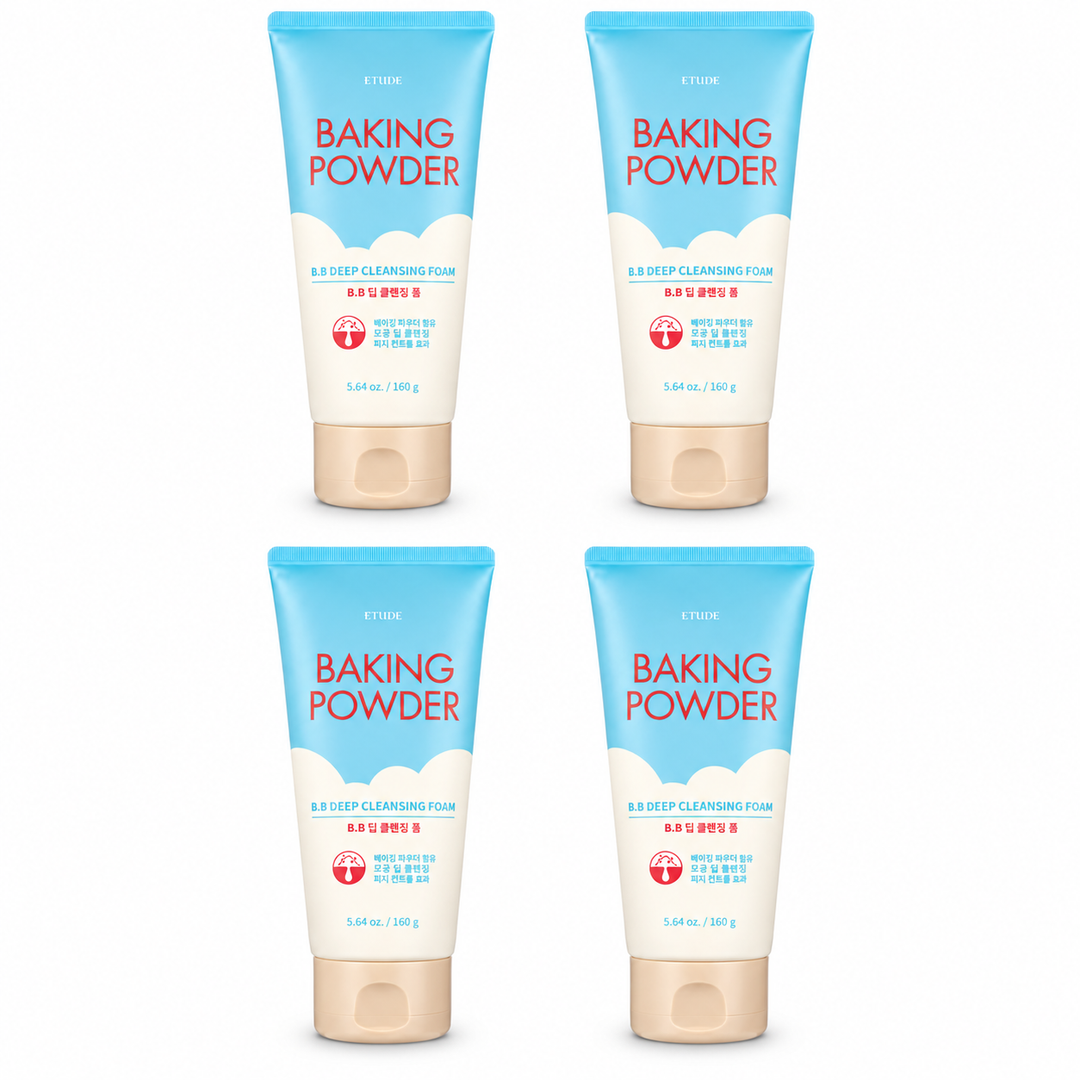 ETUDE Baking Powder B.B Deep Cleansing Foam – 4 Tubes on white background