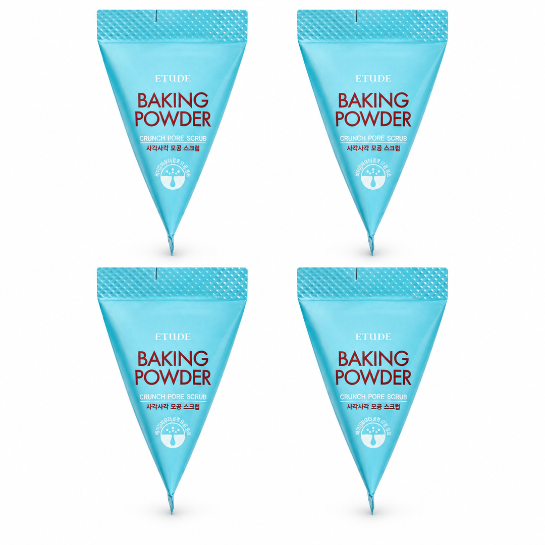 ETUDE Baking Powder Crunch Pore Scrub – 7 g Sachet – 4 Sachets on white background