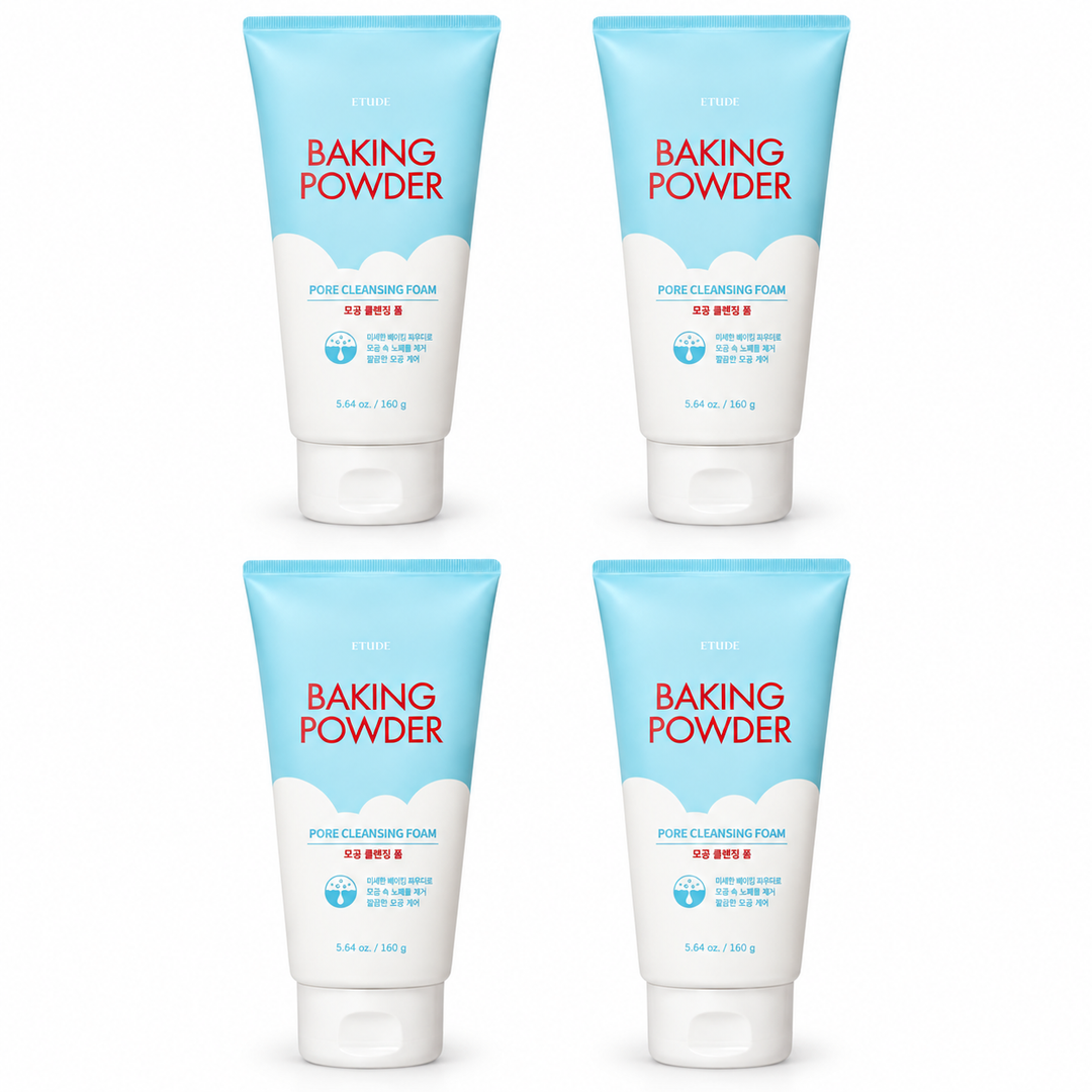 ETUDE Baking Powder Pore Cleansing Foam 160g – 4 Tubes on white background