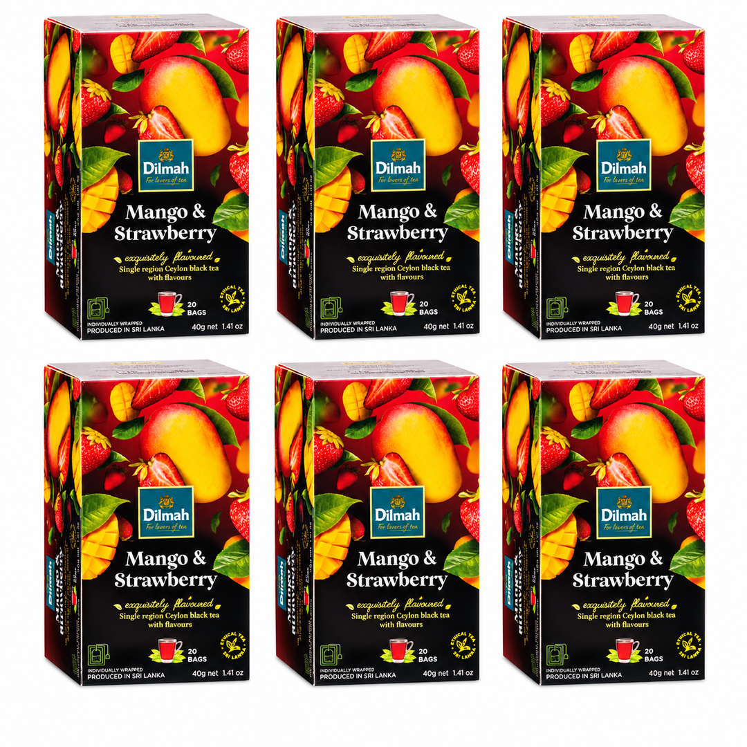 Dilmah Mango & Strawberry Ceylon Black Tea – 6 Boxes / 120 Tea Bags (240 g) — exact multipack quantity on a white background