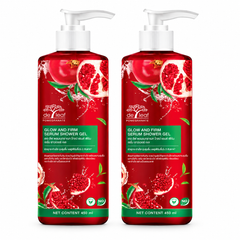 De Leaf Pomegranate Glow & Firm Serum Shower Gel 450ml – 2 Bottles — exact multipack quantity on a white background