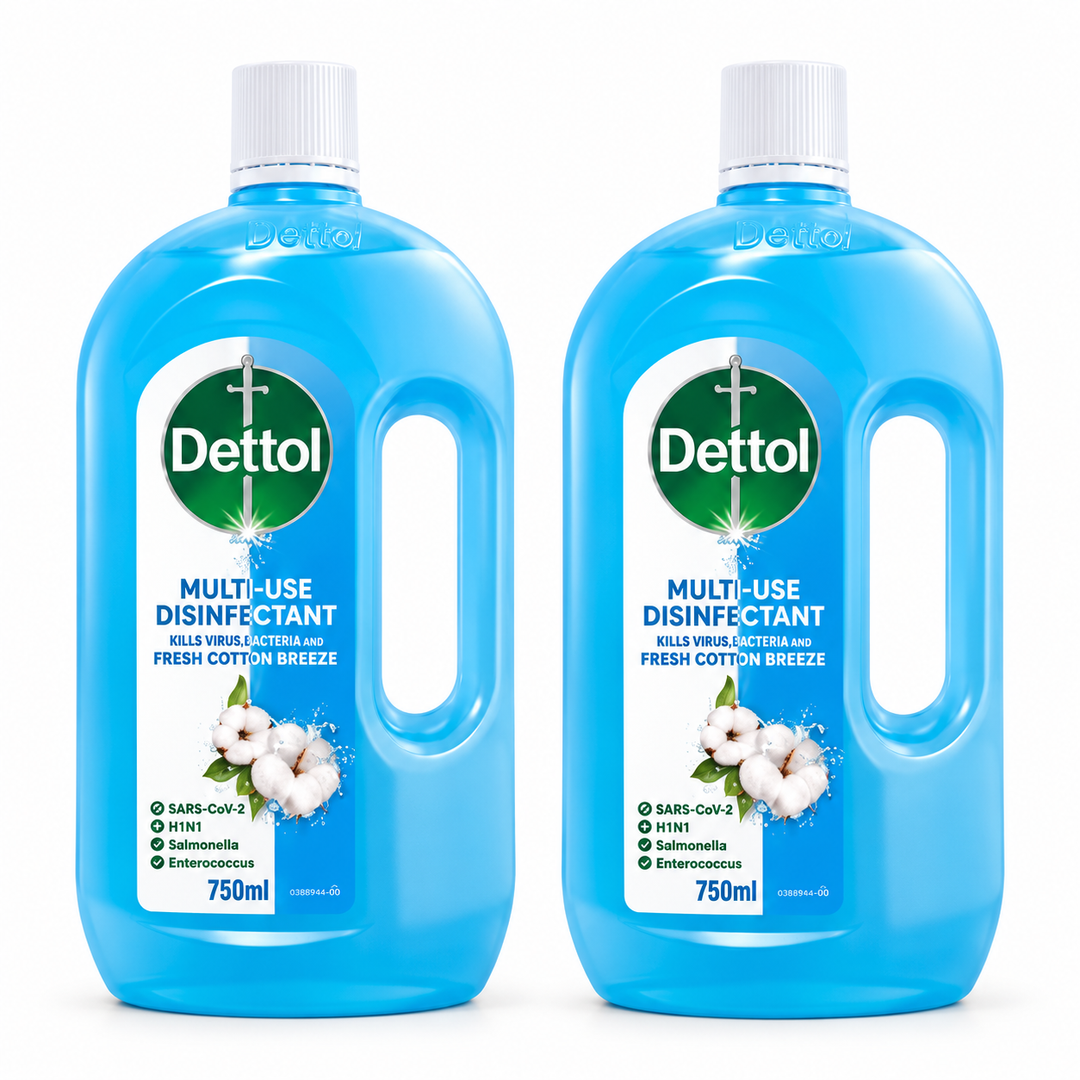 Dettol Hygiene Multi-Use Disinfectant Fresh Cotton Breeze 750 ml – 2 Bottles — exact multipack quantity on a white background