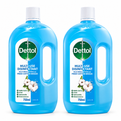 Dettol Hygiene Multi-Use Disinfectant Fresh Cotton Breeze 750 ml – 2 Bottles — exact multipack quantity on a white background