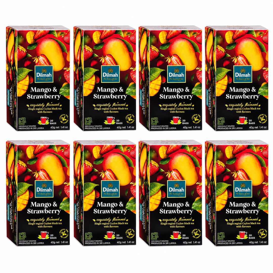 Dilmah Mango & Strawberry Ceylon Black Tea – 8 Boxes / 160 Tea Bags (320 g) — exact multipack quantity on a white background