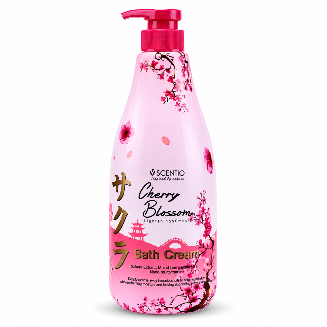 Scentio Cherry Blossom Lightening & Smooth Bath Cream 700 ml — on white background