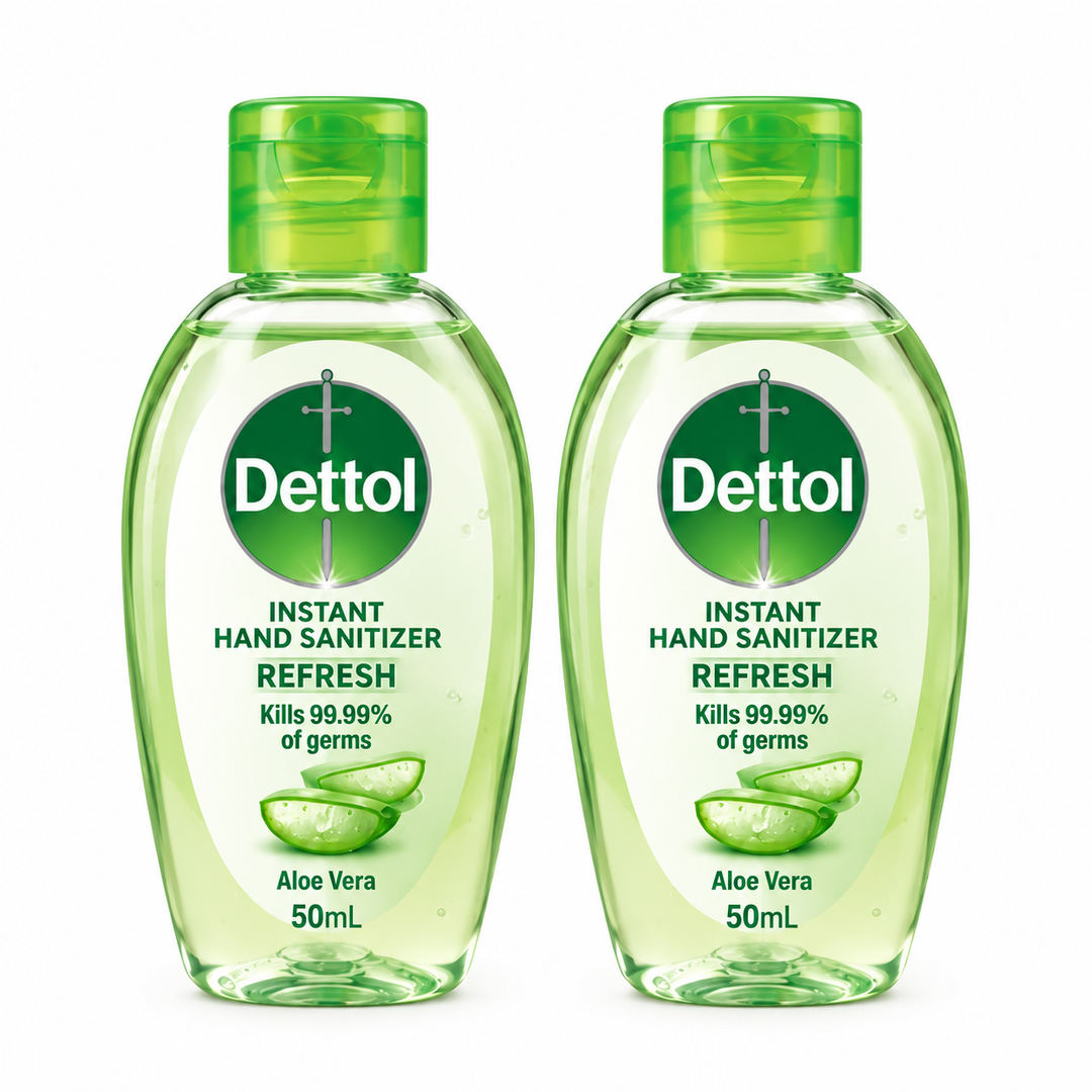 Dettol Refresh Aloe Vera Hand Sanitizer Gel 50 ml – 2 Bottles — exact multipack quantity on a white background