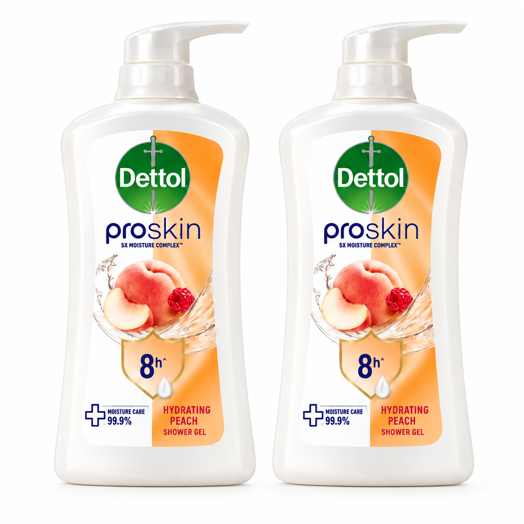 Dettol Proskin Hydrating Peach Shower Gel 450 g – 2 Bottles — exact multipack quantity on a white background