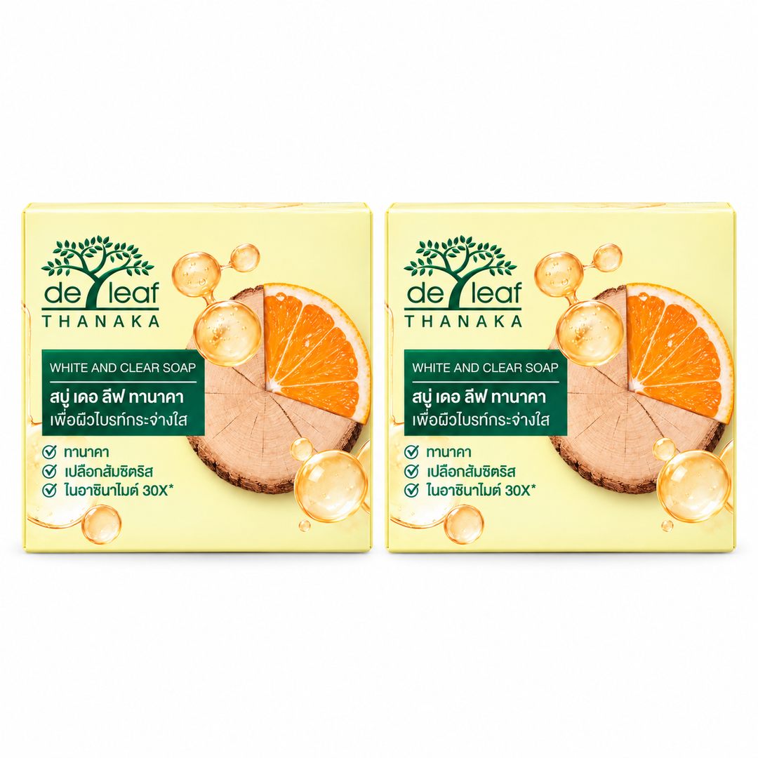 De Leaf Thanaka White & Clear Soap 100g – 2 Bars — exact multipack quantity on a white background