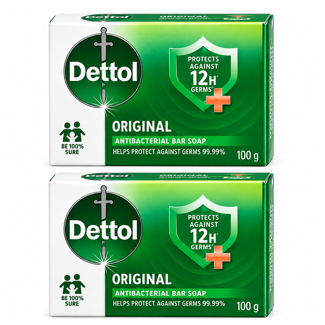 Dettol Original Formula Antibacterial Soap 100 g – 2 Bars — exact multipack quantity on a white background