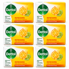 Dettol Refreshing Antibacterial Bar Soap 105 g – 6 Bars — exact multipack quantity on a white background