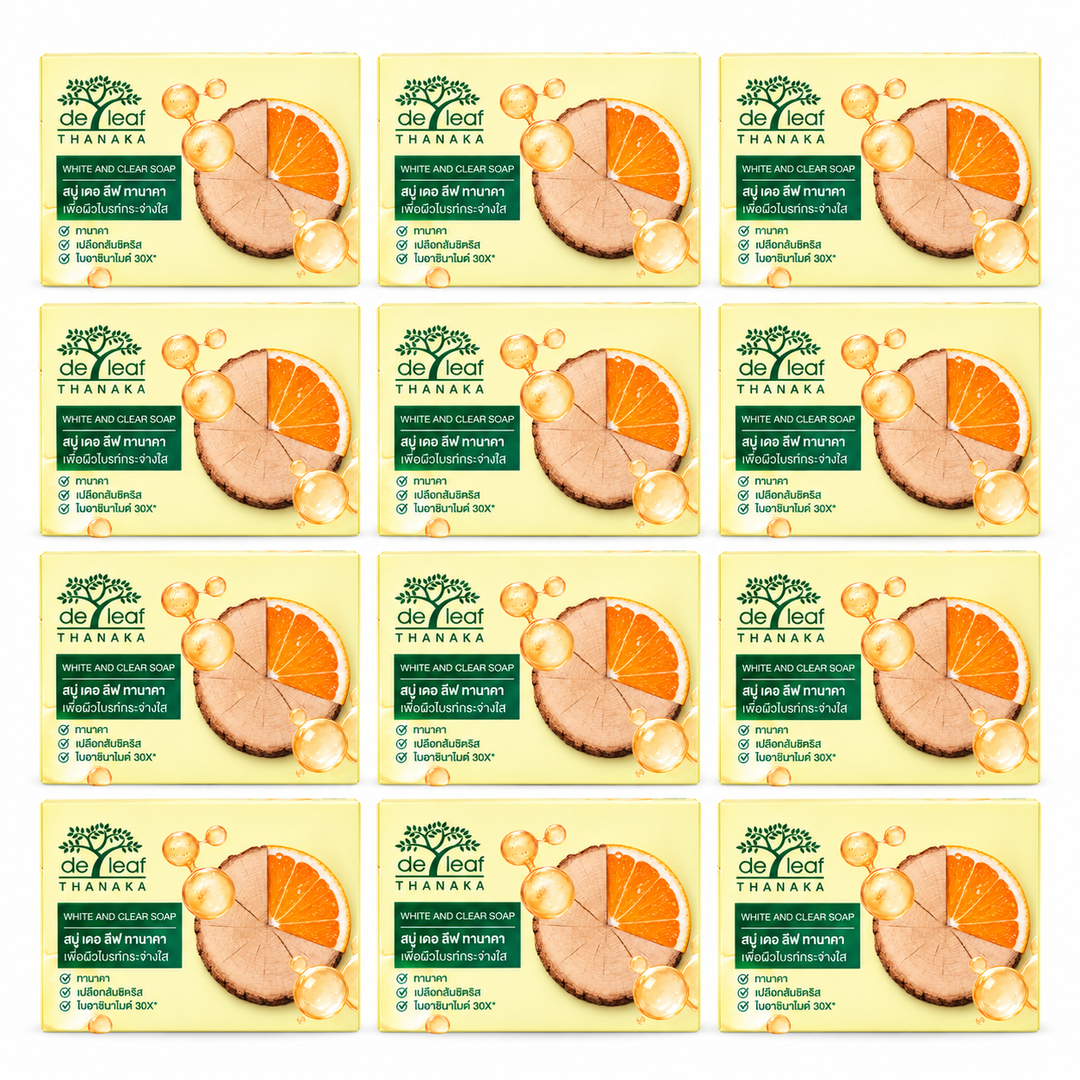 De Leaf Thanaka White & Clear Soap 100g – 12 Bars — exact multipack quantity on a white background