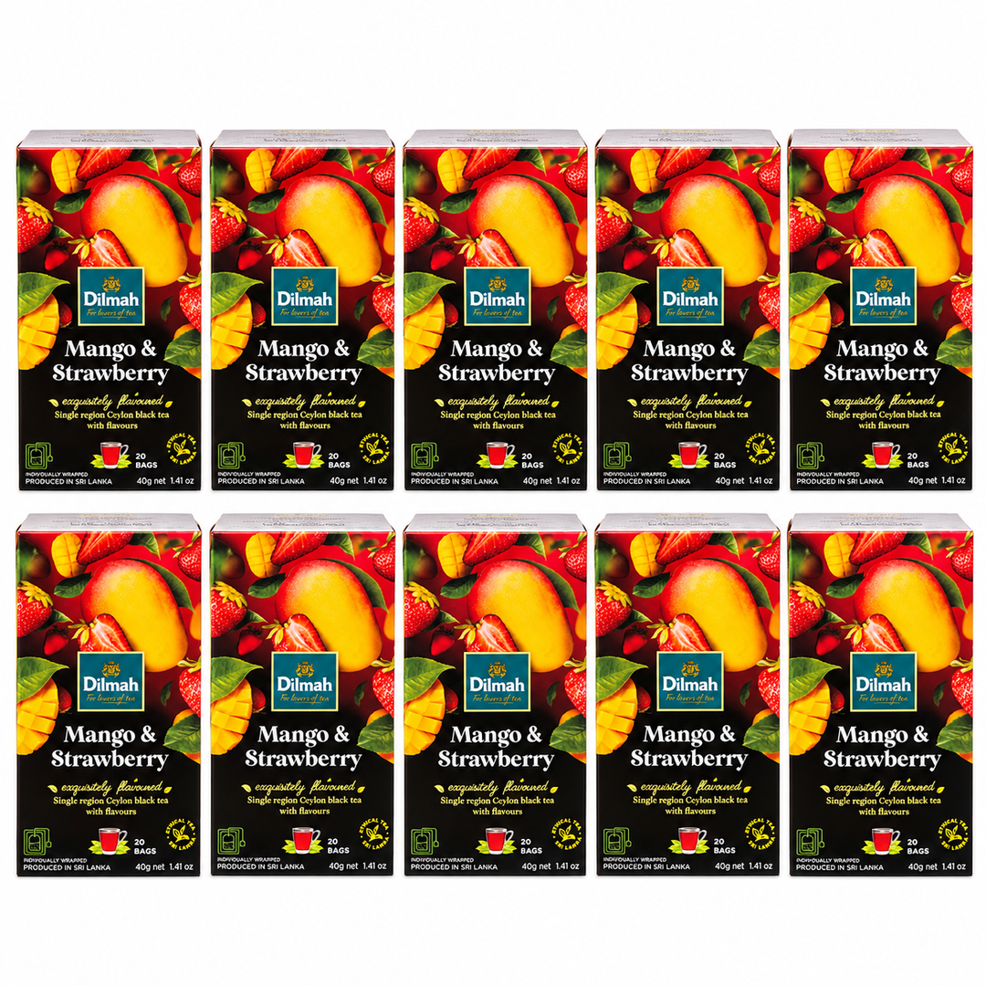 Dilmah Mango & Strawberry Ceylon Black Tea – 10 Boxes / 200 Tea Bags (400 g) — exact multipack quantity on a white background