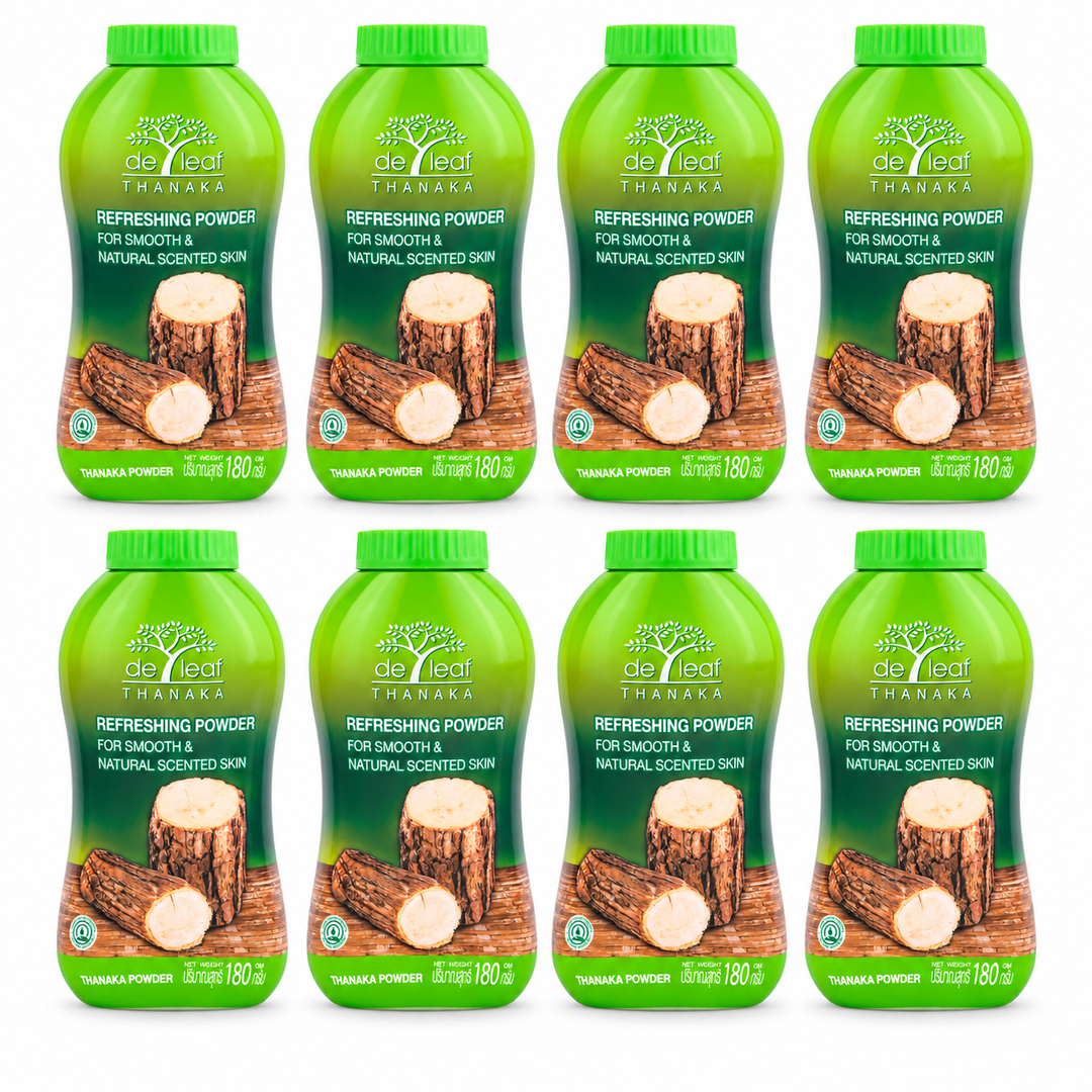 De Leaf Thanaka Refreshing Talcum Powder 180g – 8 Bottles — exact multipack quantity on a white background