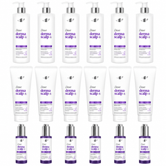 Dove Derma Scalp Care 3-Step Set - Shampoo 350 ml, Conditioner 350 ml & Serum 45 ml – 6 Sets — exact pack quantity on white