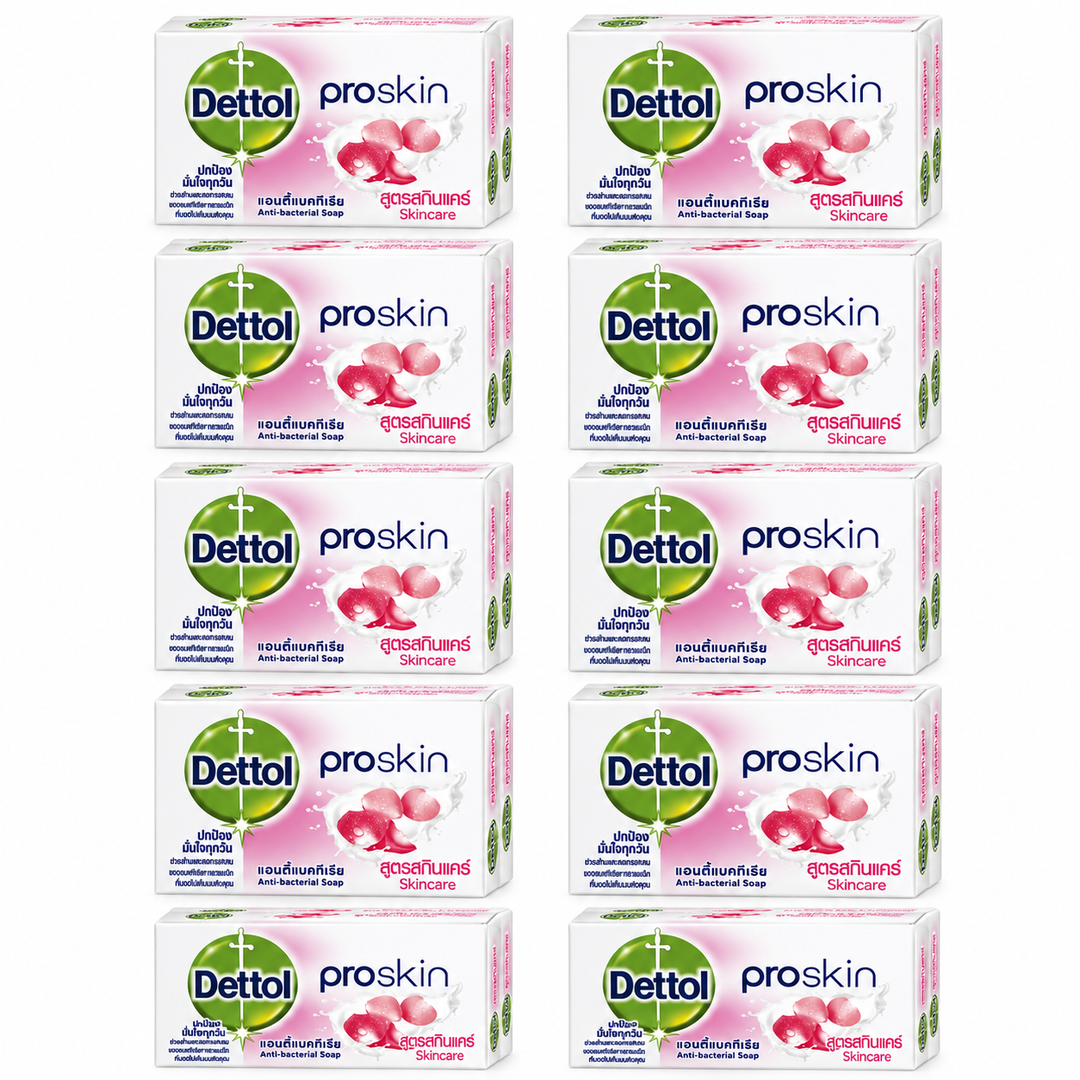 Dettol Proskin Replenishing Skincare Antibacterial Soap 60 g – 10 Bars — exact multipack quantity on a white background