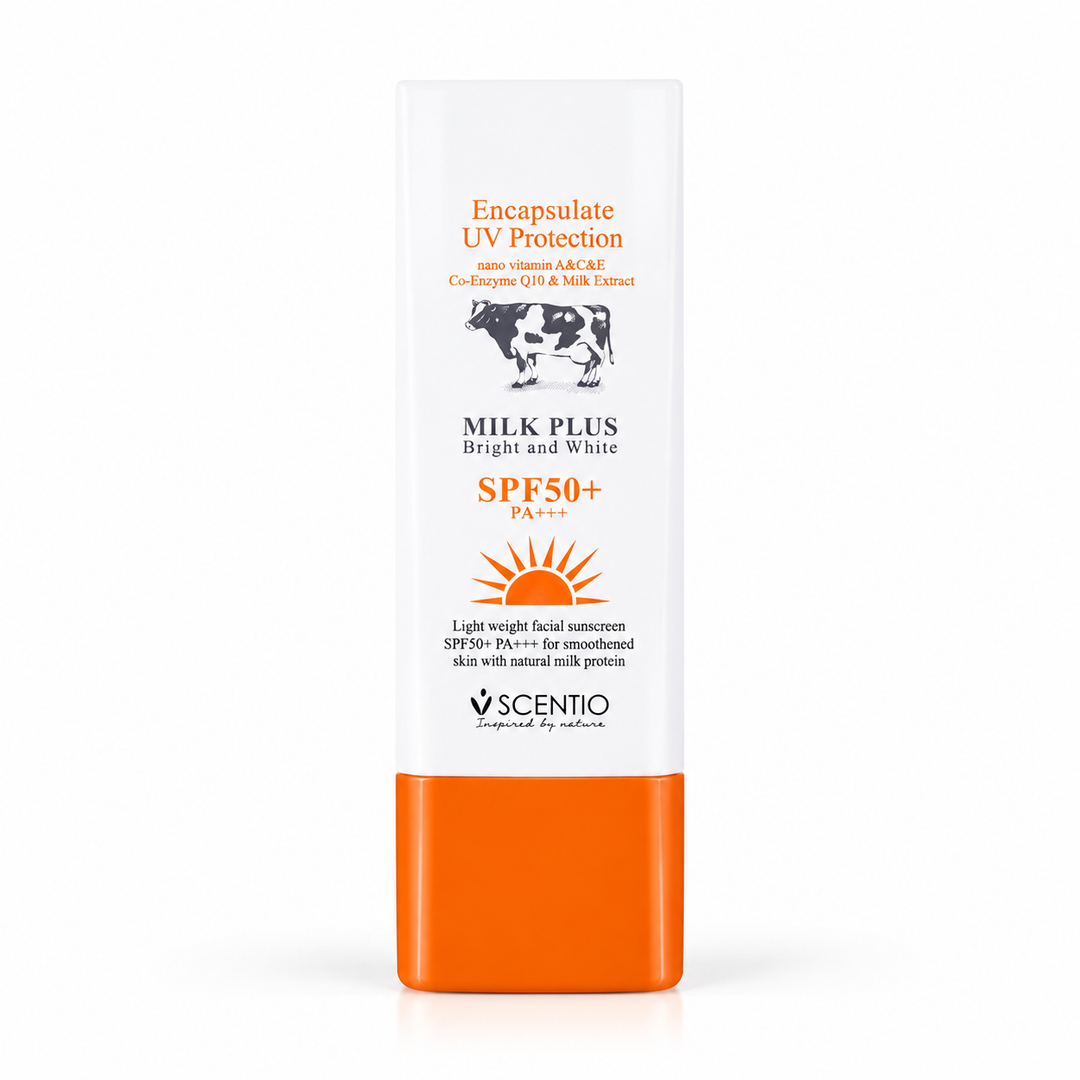 Scentio Milk Plus Encapsulate Sunscreen UV Protection SPF 50+ PA+++ 30 ml — on white background