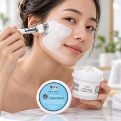 Scentio Milk Plus Whitening Q10 Facial Mask 100 ml — facial mask being applied with a brush