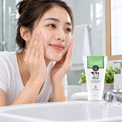 Scentio Milk Anti-Acne Deep Cleansing Gel 100 ml — cleansing gel beside a woman washing her face