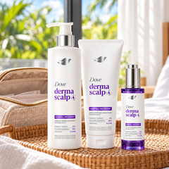 Dove Derma Scalp Care 3-Step Set - Shampoo 350 ml, Conditioner 350 ml & Serum 45 ml — supporting product image; pack contents stated in title