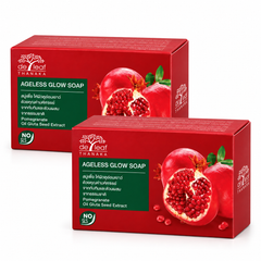 De Leaf Pomegranate Ageless Glow Soap 100g – 2 Bars — exact multipack quantity on a white background