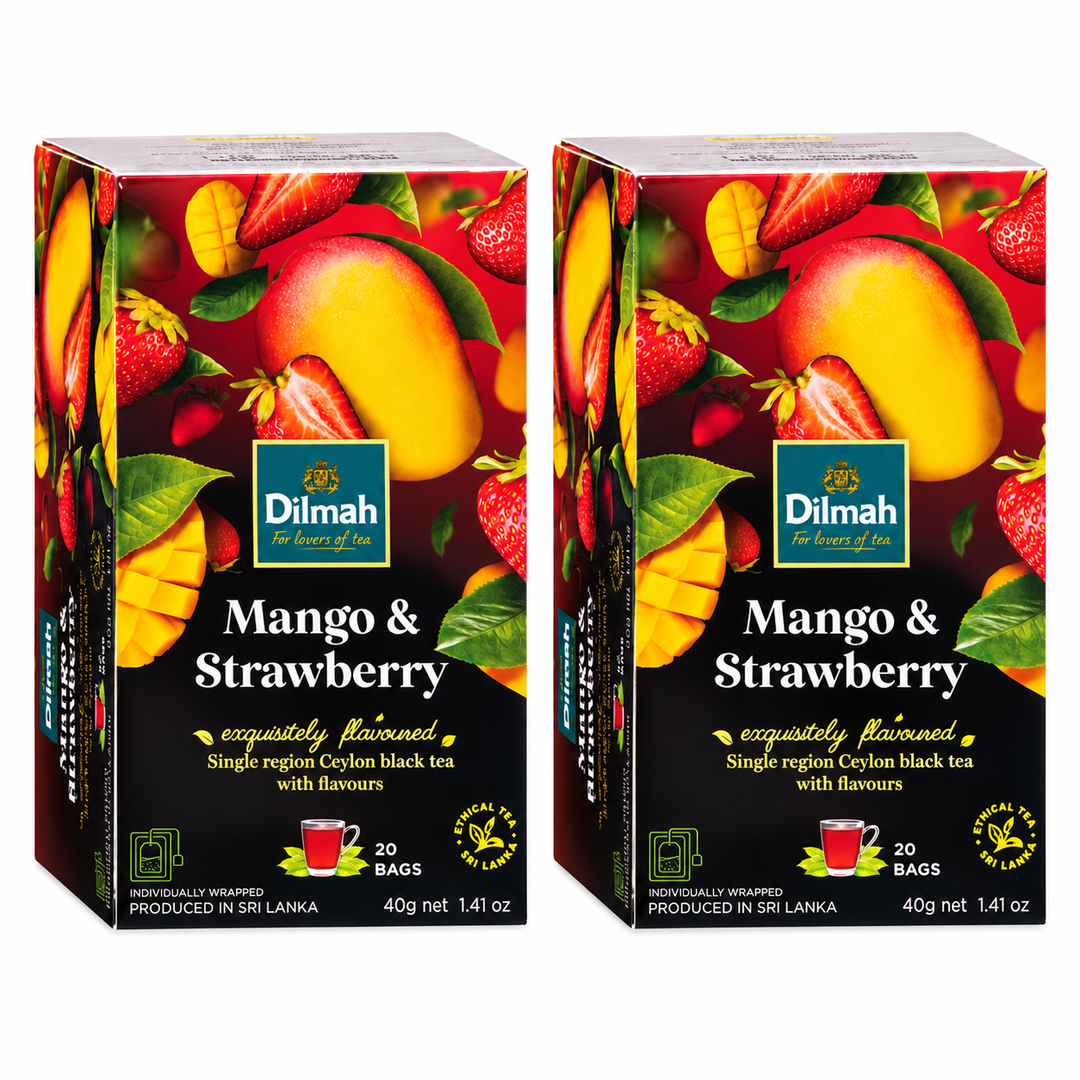 Dilmah Mango & Strawberry Ceylon Black Tea – 2 Boxes / 40 Tea Bags (80 g) — exact multipack quantity on a white background