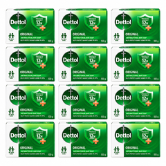 Dettol Original Formula Antibacterial Soap 100 g – 12 Bars — exact multipack quantity on a white background