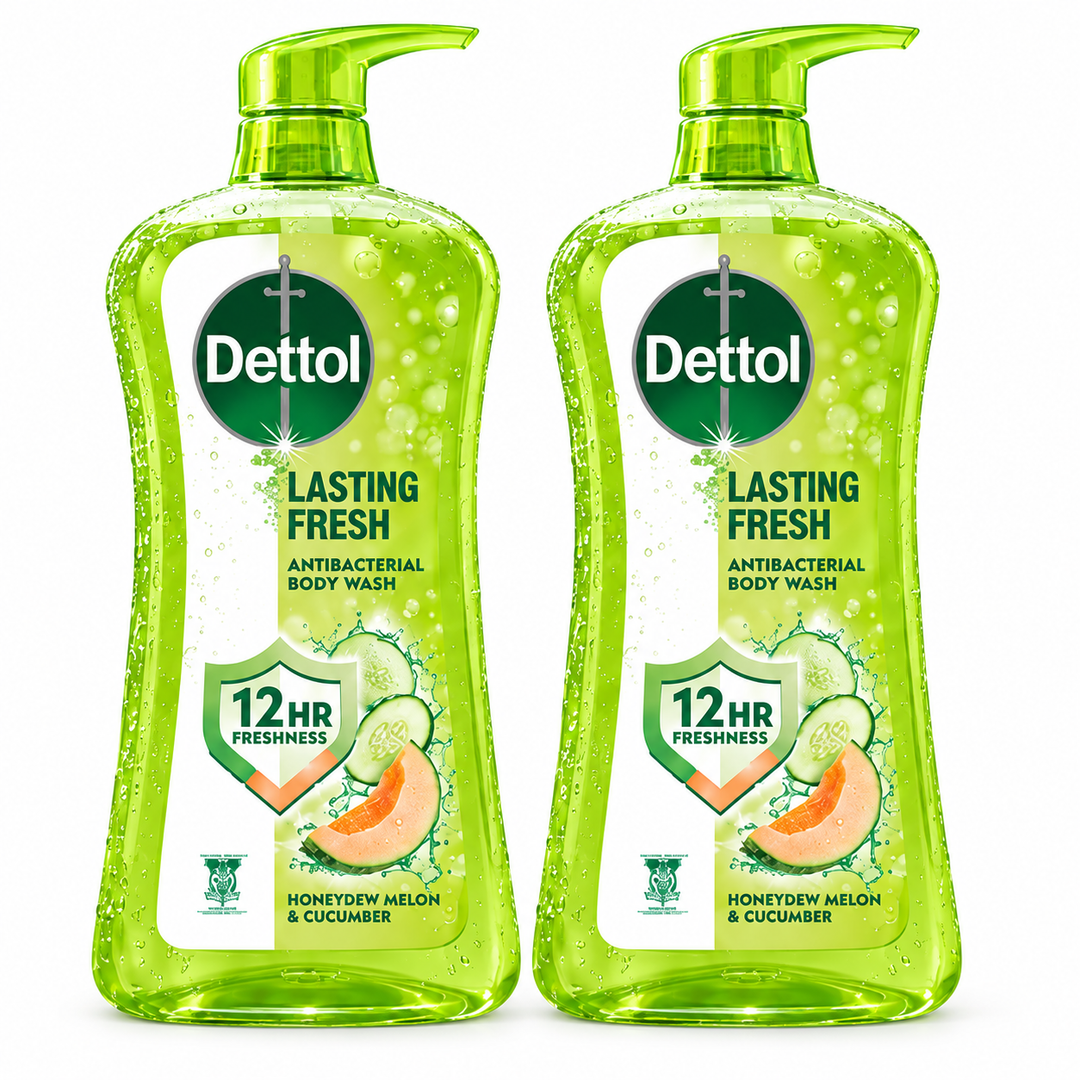 Dettol Lasting Fresh Honeydew Melon & Cucumber Body Wash 950 ml – 2 Bottles — exact multipack quantity on a white background