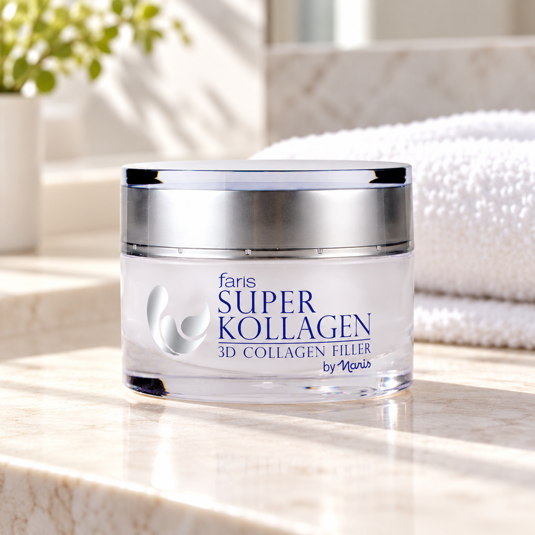 Faris by Naris Super Kollagen 3D Collagen Filler 30 g in a bathroom setting