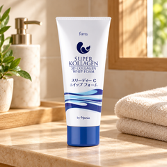 Faris by Naris Super Kollagen 3D Collagen Whip Foam 80 g in a bathroom setting