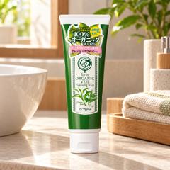 Faris by Naris Organic Veil Green Tea Cleansing Wash 120 g in a bathroom setting