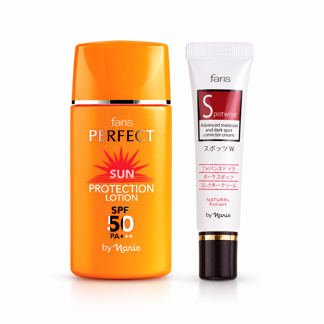 Faris by Naris Tinted Sun Protection 30 ml + Spotwise Cream 10 g Set on white background