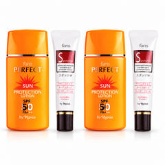 Faris by Naris Tinted Sun Protection 30 ml + Spotwise Cream 10 g Set – 2 Sets on white background