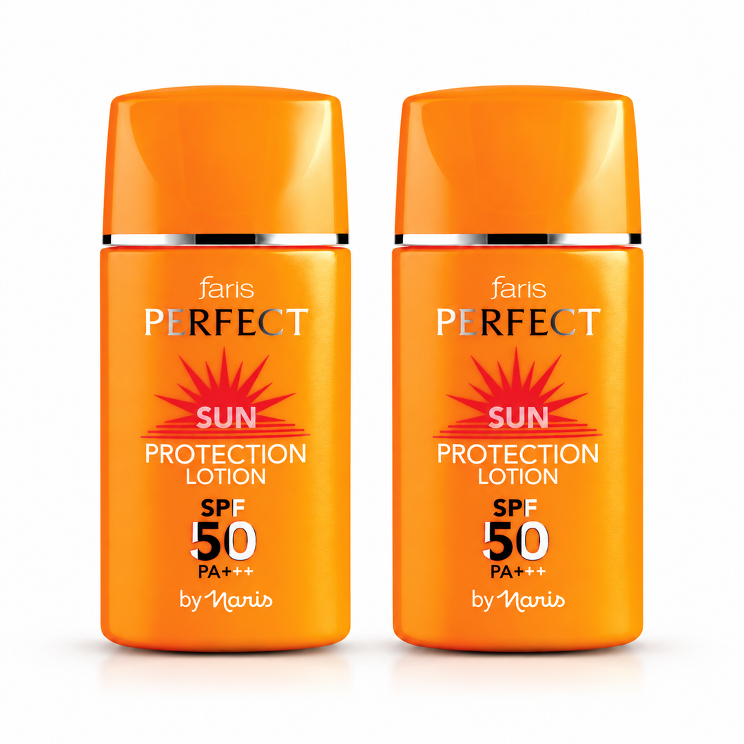 Faris by Naris Perfect Sun Protection Lotion SPF50 PA+++ 30 ml – 2 Bottles on white background