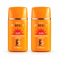 Faris by Naris Perfect Sun Protection Lotion SPF50 PA+++ 30 ml – 2 Bottles on white background