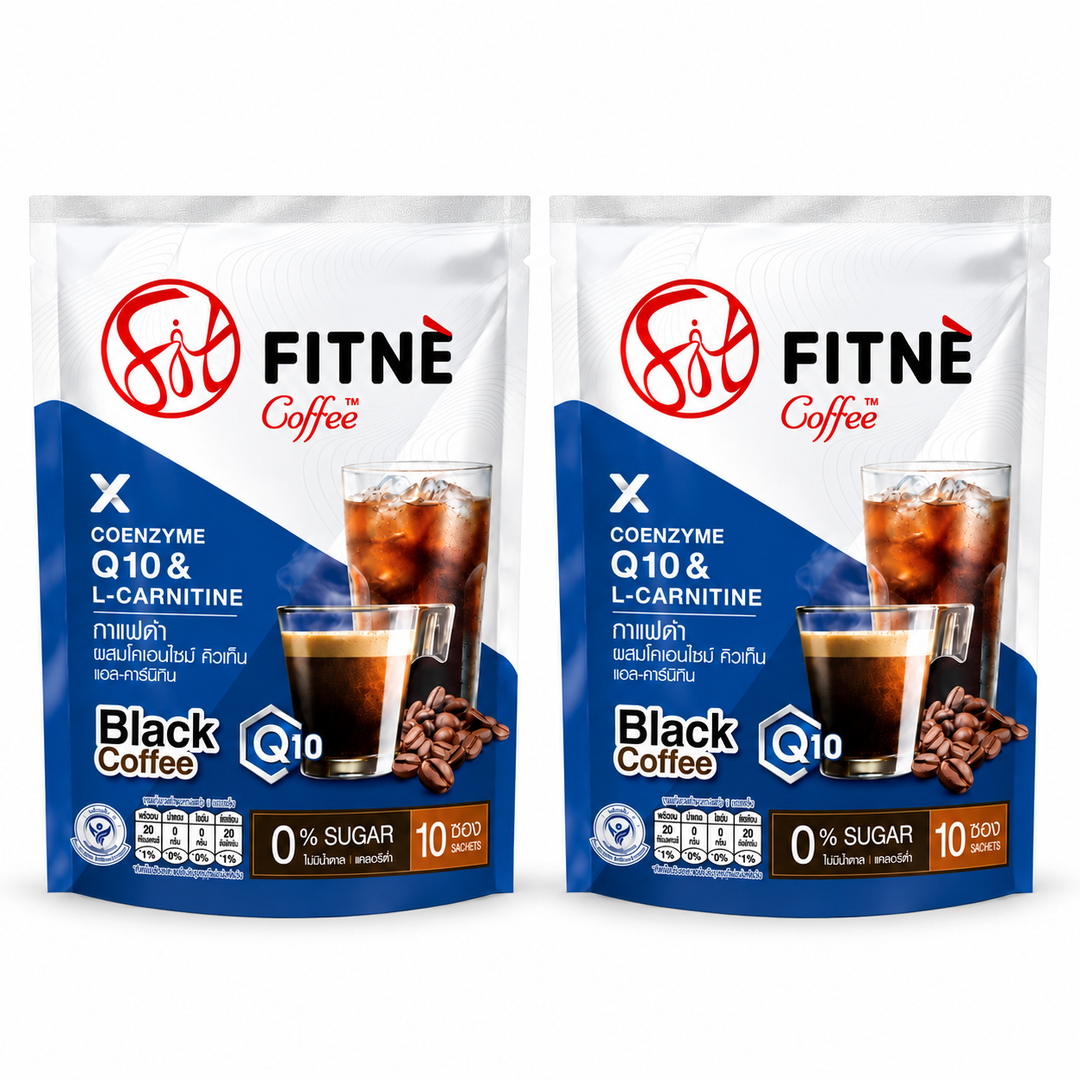 FITNÉ Black Coffee with CoQ10 & L-Carnitine, 10 Sachets – 2 Pouches