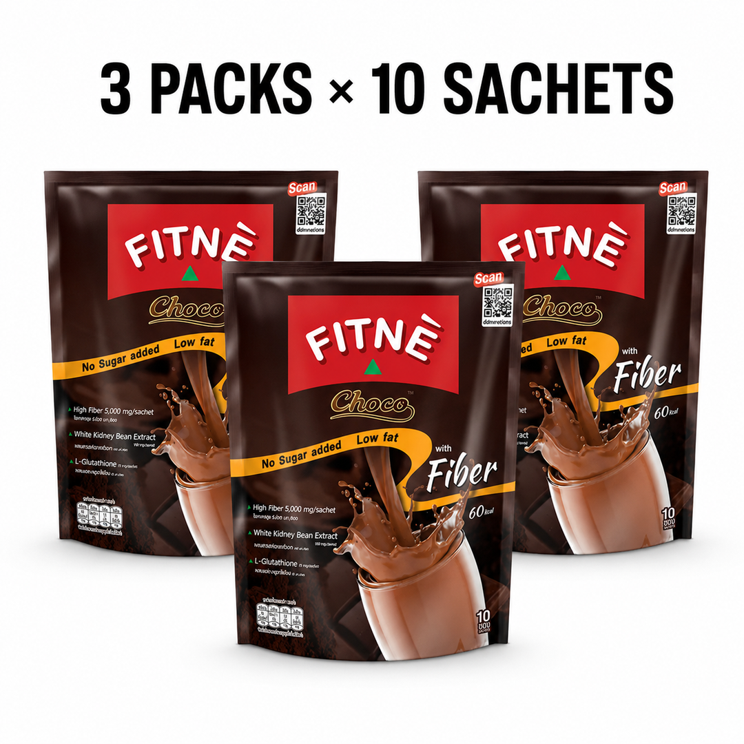FITNÉ Choco instant cocoa mix with fiber bundle of 3 packs with 10 sachets each