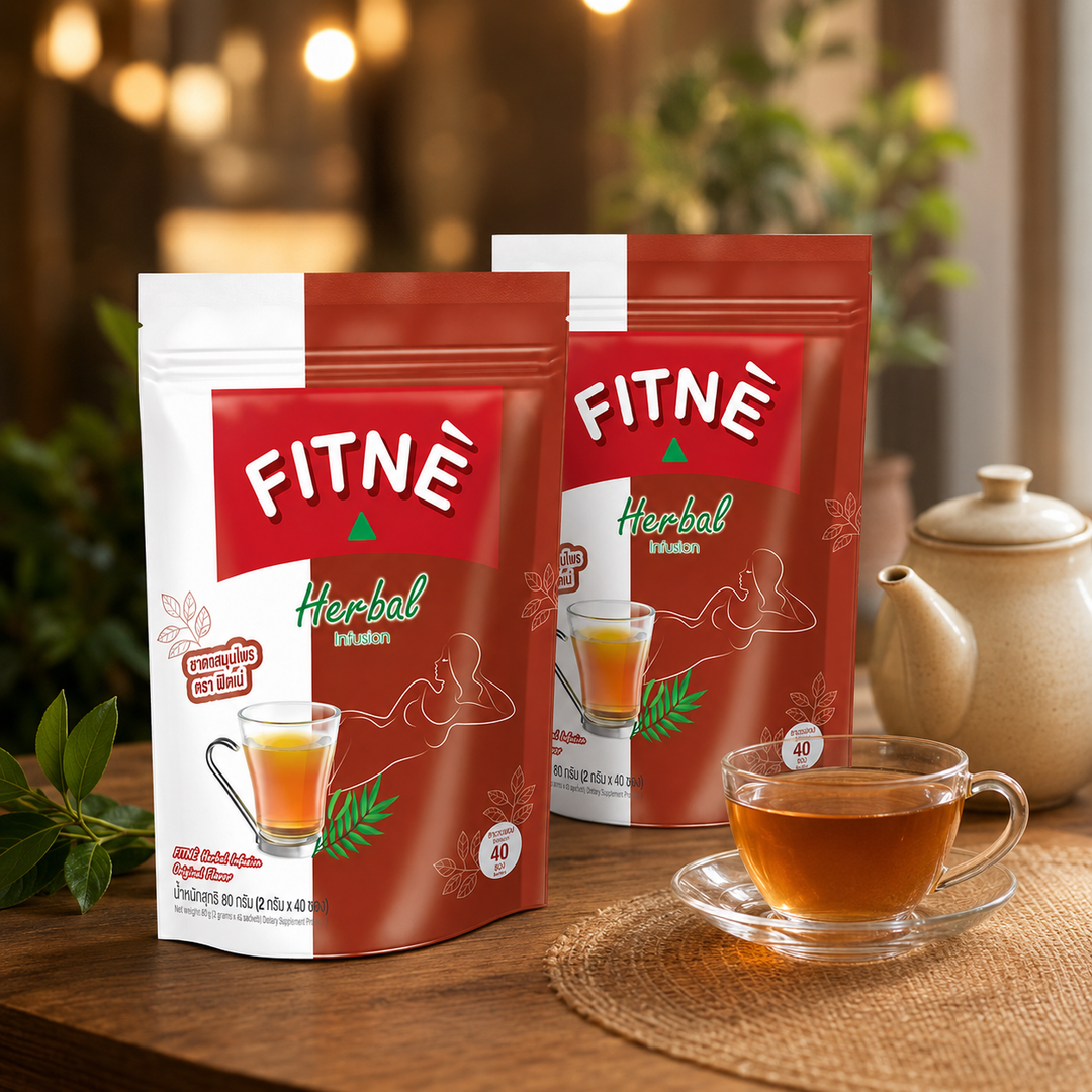 FITNÉ Herbal Infusion Original two-pack bundle in a warm botanical tea setting