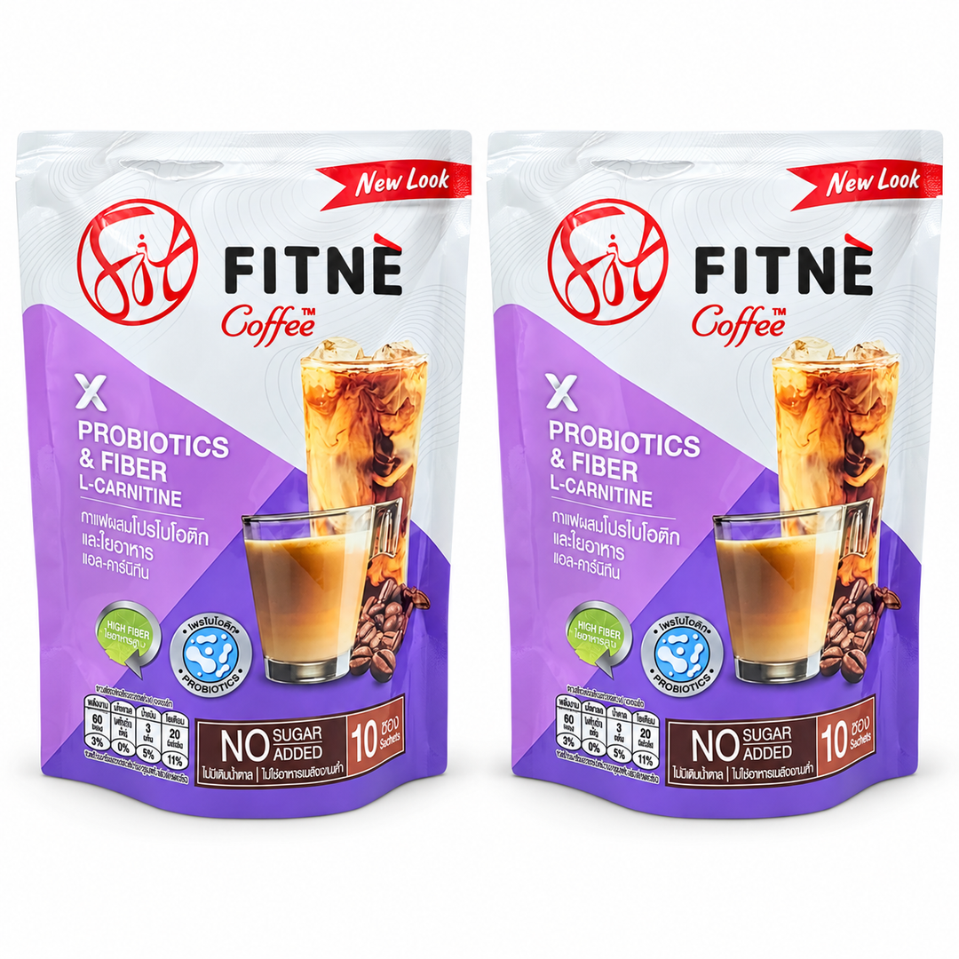 FITNÉ Coffee with Probiotics, Fiber & L-Carnitine 10 Sachets – 2 Pouches — exactly 2 sealed retail units on white