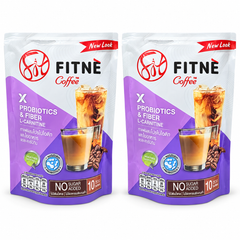 FITNÉ Coffee with Probiotics, Fiber & L-Carnitine 10 Sachets – 2 Pouches — exactly 2 sealed retail units on white
