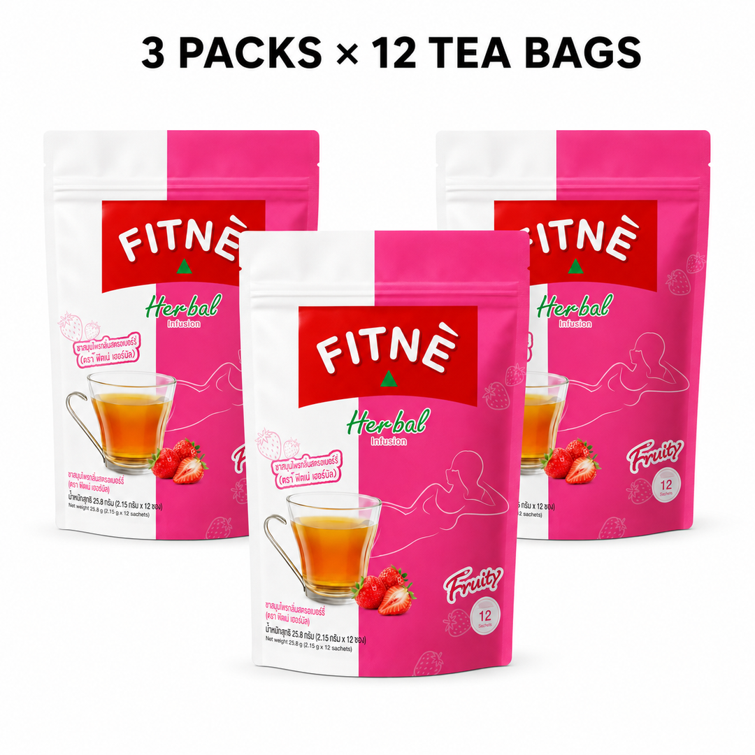 FITNÉ Strawberry Herbal Infusion bundle of 3 packs with 12 tea bags each
