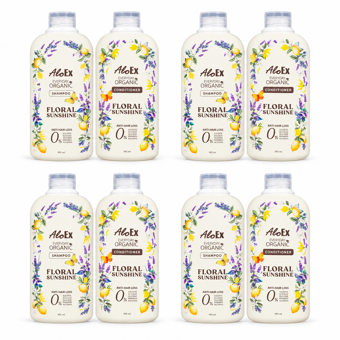 AloEx floral duo395; 4 retail units sold, 8 physical containers shown