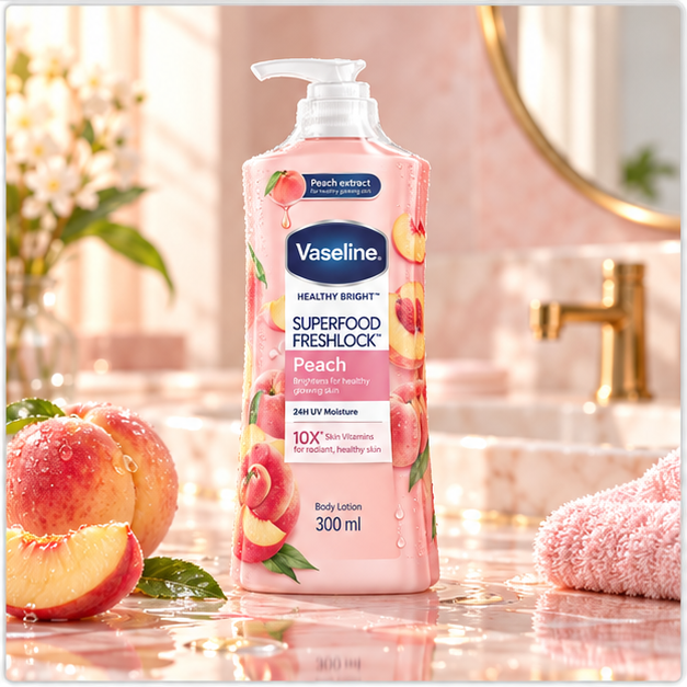 Vaseline Healthy Bright Superfood Freshlock Peach Body Lotion 300 ml × 2 – lifestyle image