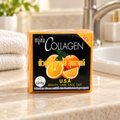 Galong Orange & Collagen Soap 65 g — retail packaging detail